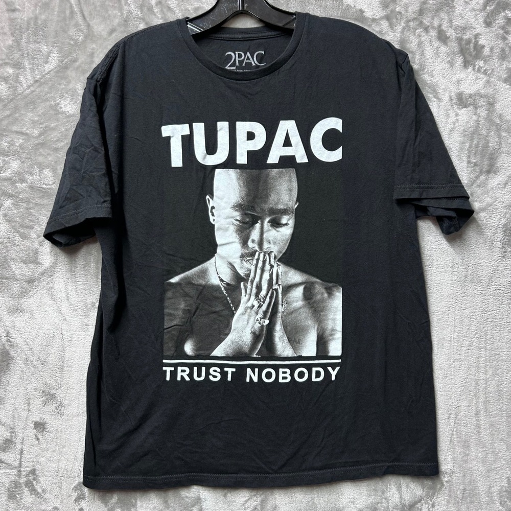 Tupac 2PAC Trust Nobody Graphic T Shirt Men's Black Short Sleeve Rap Tee Large - Picture 2 of 4